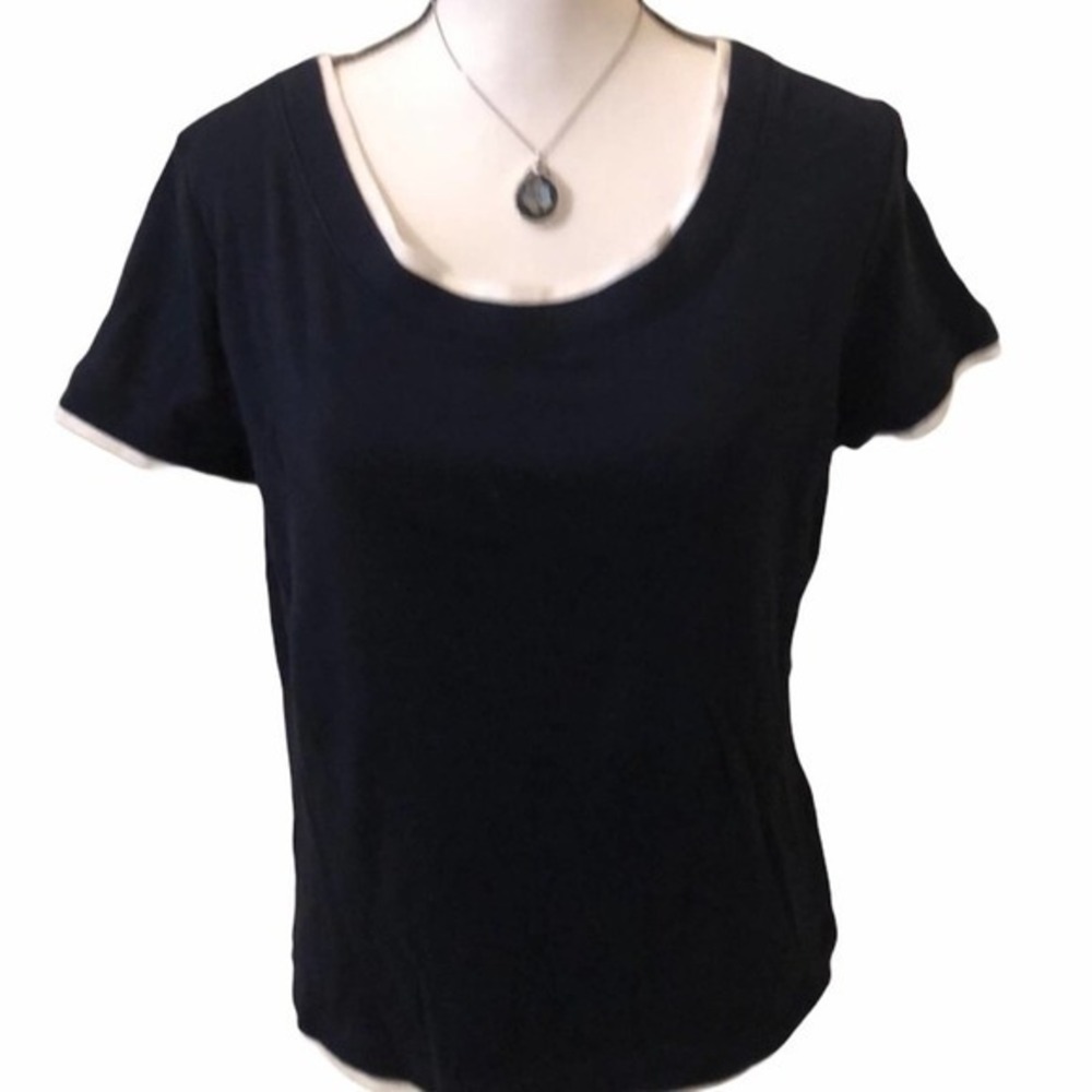 Jones NY Sport Short Sleeve Top Navy with White Trim XL